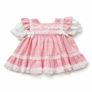Vintage 80s MiniWorld Pink Gingham Baby Dress Lace Ruffle Prairie Cottagecore
